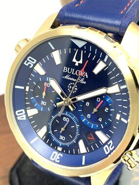 Bulova Men's Watch 97B168 Marine Star Chronograph Quartz Blue Dial Rubber Strap